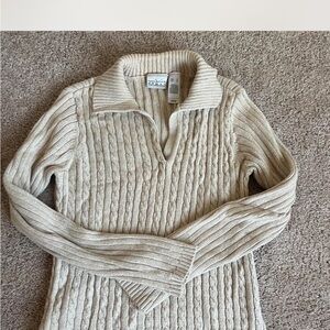 Liz Claiborne Beige Cable Knit V-Neck Sweater